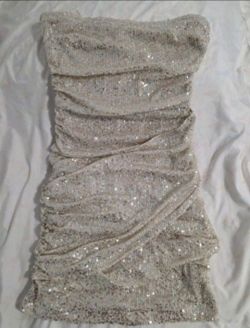 Biege Glitter Mini Dress