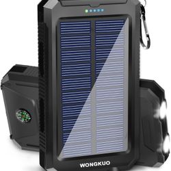 36800mAh Solar Phone Charger, QC3.0 Fast Charger with LED Flashlight, IP65 Waterproof Portable Power Bank for Outdoor Activities