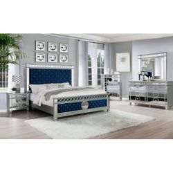 Bella Blue Velvet Bedroom Set5pc Queen 🤓🚛✨🥸🔥