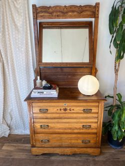 Antique Solid Oak Vanity Dresser