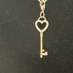Silver Crystal Key Necklace 