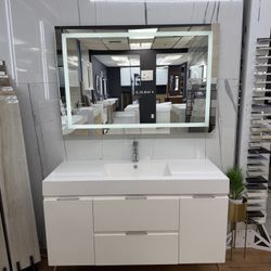 48” Floating White PVC Bathroom Vanity