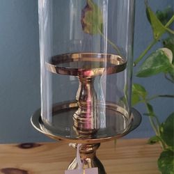 Gorgeous! Brass&Glass Candle Holder Handcrafted In India Size 13.5"X6" 