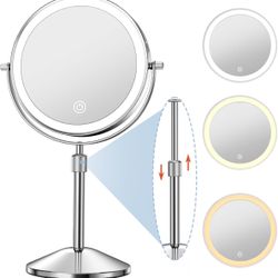 Vanity Mirror with Lights 7" Rechargeable 1x/10x Lighted Makeup Mirror Adjustable Height Double Sided Mirror with Lights 360°Rotating Makeup Mirror