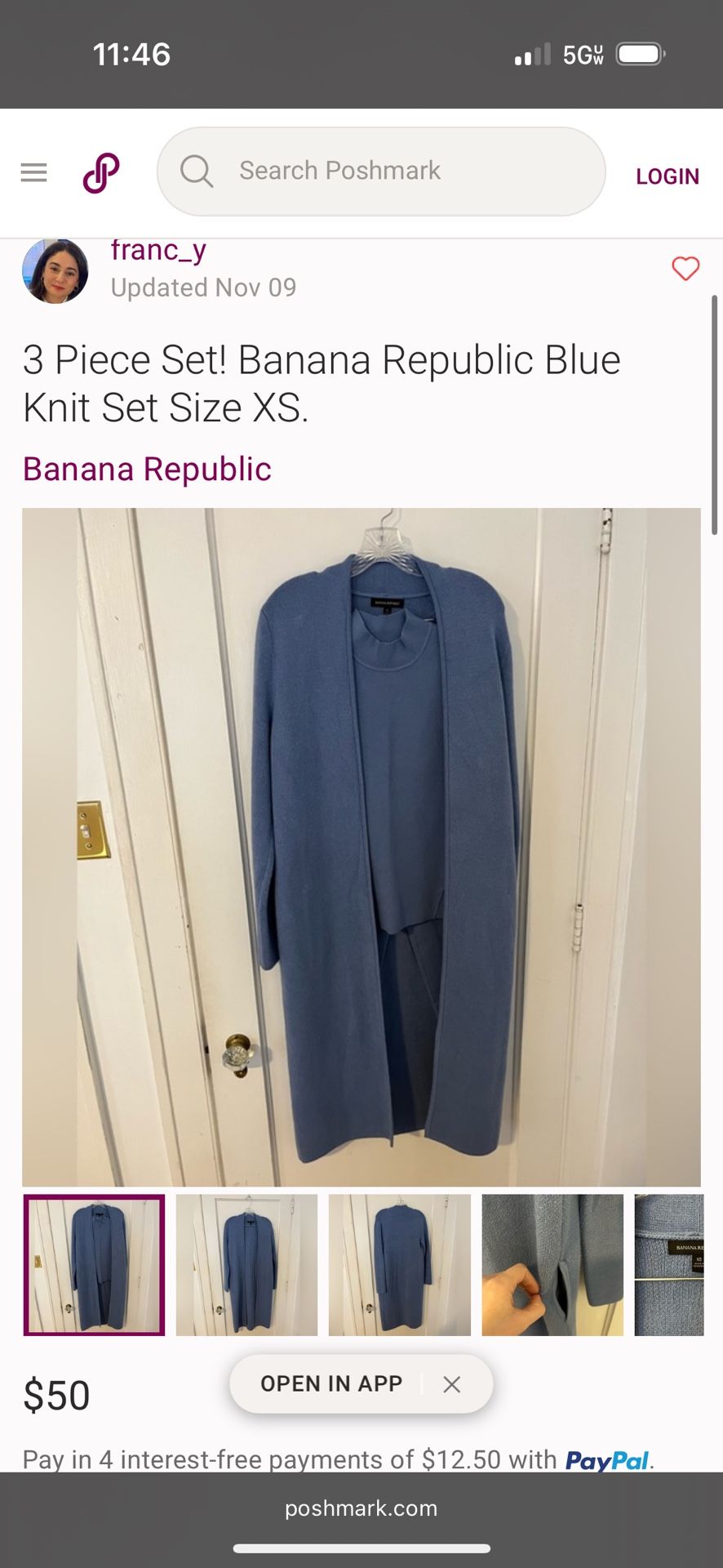 3 Piece Set! Banana Republic Blue Knit Set Size XS.