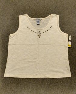BRAND NEW WITH TAG LADIES CITY BLUES BY KORET COTTON SLEEVELESS THIN SUMMER CREAM TOP SIZE PETITE MEDIUM 