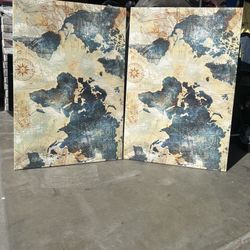  vintage-style world map canvas wall art