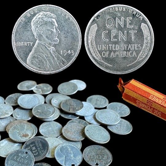 1943 PDS Lincoln STEEL Wheat Cent Pennies Lot, Roll of 50 STEEL PENNY~ Circulated