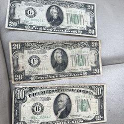 Set of 3 authentic old U.S. dollar bills, perfect for collectors or vintage decor. 