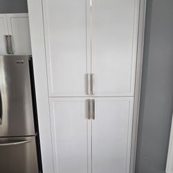 Large White Shaker Pantry Cabinet w/ Built-In Door Storage