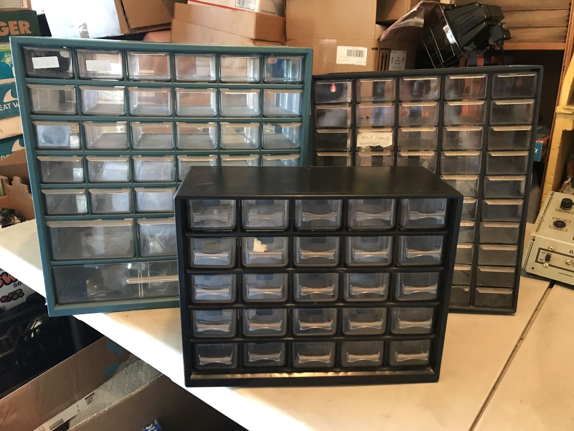 3 Hard Plastic Boxes With Small Storage Bins