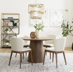 Modern Round Dining Table Set w/ 4 Upholstered Chairs – Like New