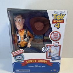 Toy Story 4 Disney Pixar Interactive Sheriff Woody Drop-Down Action Doll NEW in the box