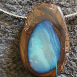 14k White Gold And Large Boulder Opal Pendant