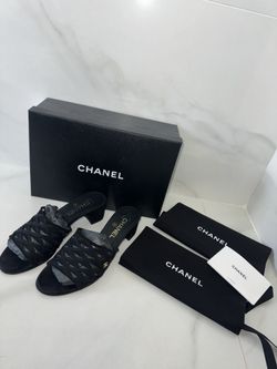 Chanel Suede Kidskin & Grosgrain Black Mules