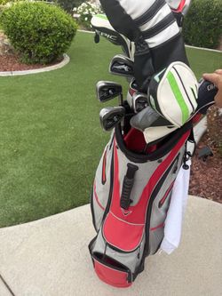Golf bags and clubs