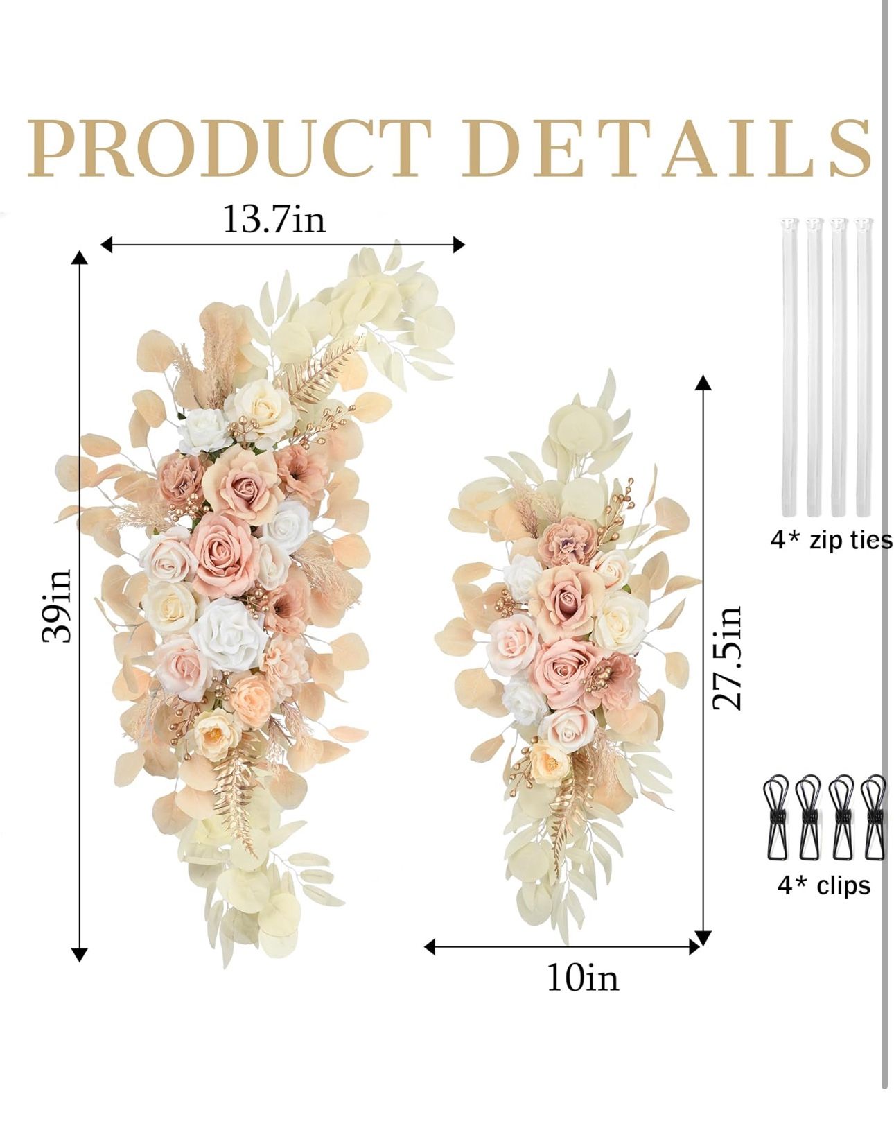 New Ting's time Wedding Arch Flowers Artificial Silk Large Flower Swag Boho Styles Reception Backdrop Floral Decor for Wedding Party Ceremony, Pack of