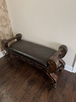 Italian Leather And Wood Bench