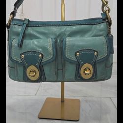 COACH Legacy 65th Double Turnlock Shoulder Bag Mint/Teal Patent Leather Y2K