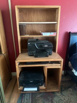 Solid Oak Book Shelf & Computer/Printer Desk