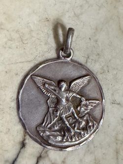 Vintage sterling silver Saint Michael the Archangel Medal Pendant