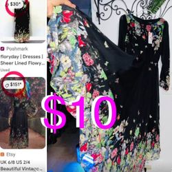$10 Brand New 🦋💐💐Floryday Dress long Sleeves Beautiful Dress w/Butterflies 🦋& Flowers 💐💐Small