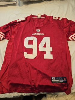 JUSTIN SMITH " THE COWBOY" 49ER JERSEY AND AND AUTOGRAPHED MINI HELMET