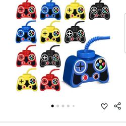 24 Pcs Plastic Video Game Party Cups Wis Straw and Lid 10oz Gamer Birthday Themed Drink Cups 7th Video Game Party Favors for Kids Toddlers Gamer Birth