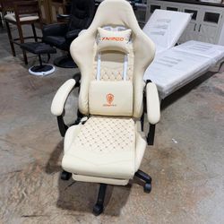 Dowinx Gaming Chair Big and Tall, Ergonomic Computer Chair with Footrest and Massage Lumbar Support, Beige