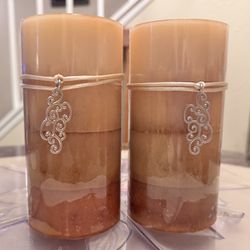 Pair Of Pier 1 Vanilla Creme 3x6 Pillar Candles NOS Discontinued Scent Tan Brown
