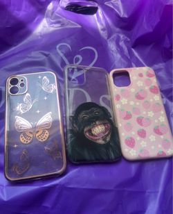 3 iPhone 11 Phone Cases - Butterfly, Chimp, Strawberry