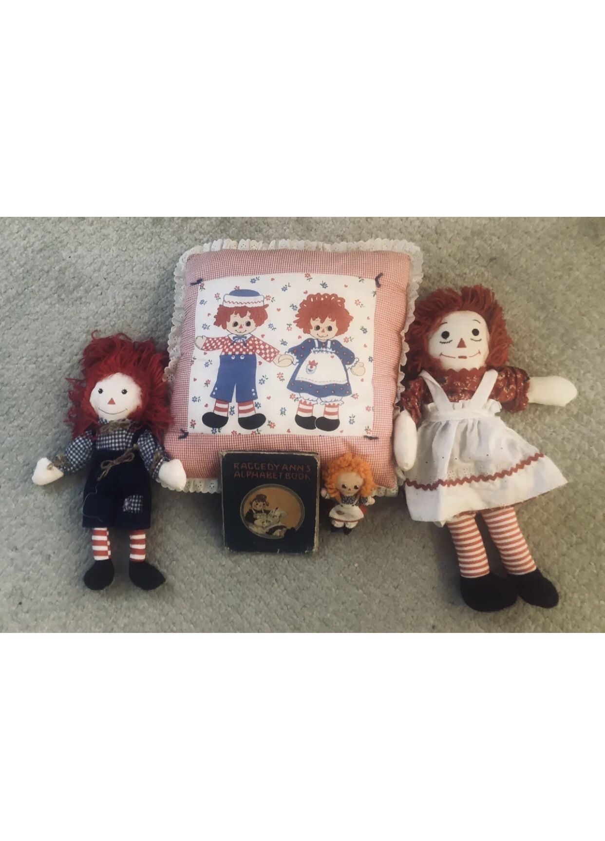 Cool Vintage Raggedy Ann & Andy Dolls/Pillow & Alphabet Book