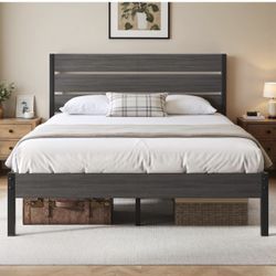 Queen Bed Frame with Headboard and Footboard, Metal Platform Bed Frame with Under Bed Storage, All-Metal Support System, No B