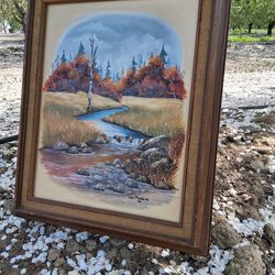 BEAUTIFUL LANDSCAPE ORIGINAL ( SIGNED by Artist) CANVAS OIL PAINTING, WITH GORGEOUS WOOD FRAME.  18" x 24".....asking $40.00