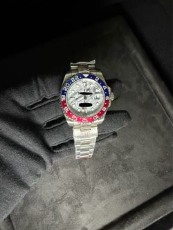 Blue & Red White Dial Luxury Automatic Stainless Steel Watch