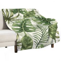 Palm Leaves Blanket Tropical Green Plants Leaves Exotic Soft Cozy Lightweight
