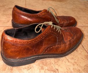 Aston Grey Men's Leather Wingtip Oxford Shoes – Cognac Brown – Size 11.5 – Classic Dress Shoes