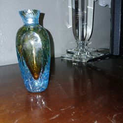 Murano or Medina or style glass blue gold colored inclusion vase