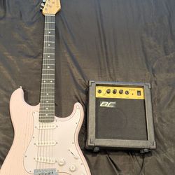 Pink electric Guitar with Amp