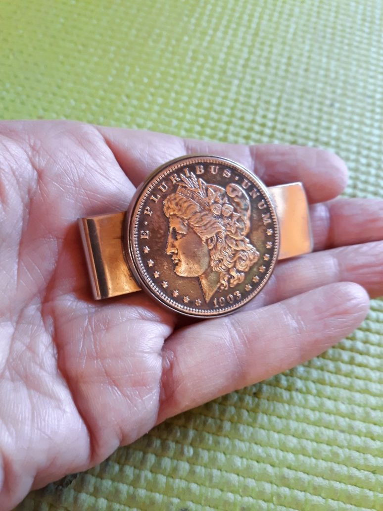 1903 Morgan Silver Dollar money clip, very nice condition for age.