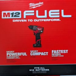 Milwaukee
M12 FUEL 12V Lithium-Ion Brushless Cordless 1/2 in. Hammer Drill Kit with 4.0 Ah and 2.0 Ah Battery and Soft Case..
Brand new unopened case
