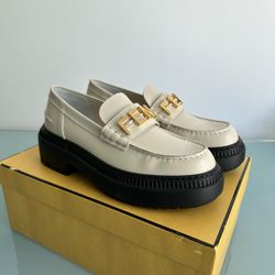 Fendi Loafer Beige Leather Fendigraphy Size 40