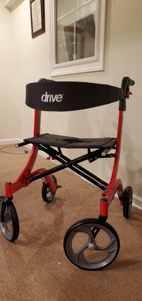 Drive Medical Nitro Euro-Style 4-Wheel Rollator Walker With Seat, Red