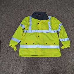 M-Safe class 3 HI VIS Yellow X-Large polar fleece lined parka cold weather waterproof removable sleeves and detachable hood (Brand New Never Used)