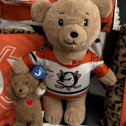 Anaheim Ducks Leo Carlsson Teddy Bear Autographed And Also Baby Choc Teddy Bear 