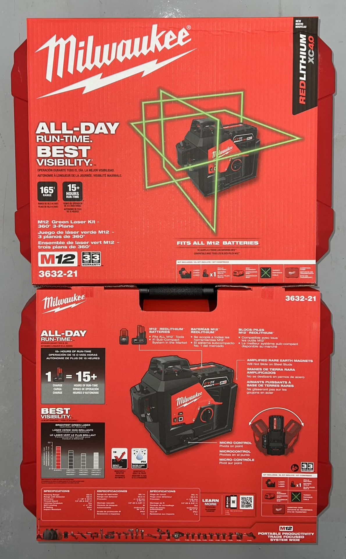 Milwaukee M12 360 Degree 3-Plane Laser Kit. Model #3632-21