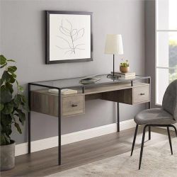 Walker Edison 56 in. 2 Drawer Glass Top Desk (Grey Wash)  Qty. 2