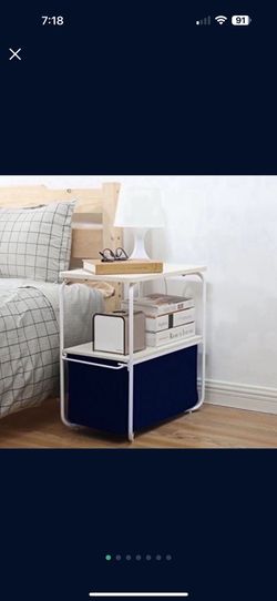 3 Tier End table Nightstand Side Table with Removable Canvas Storage Bin 