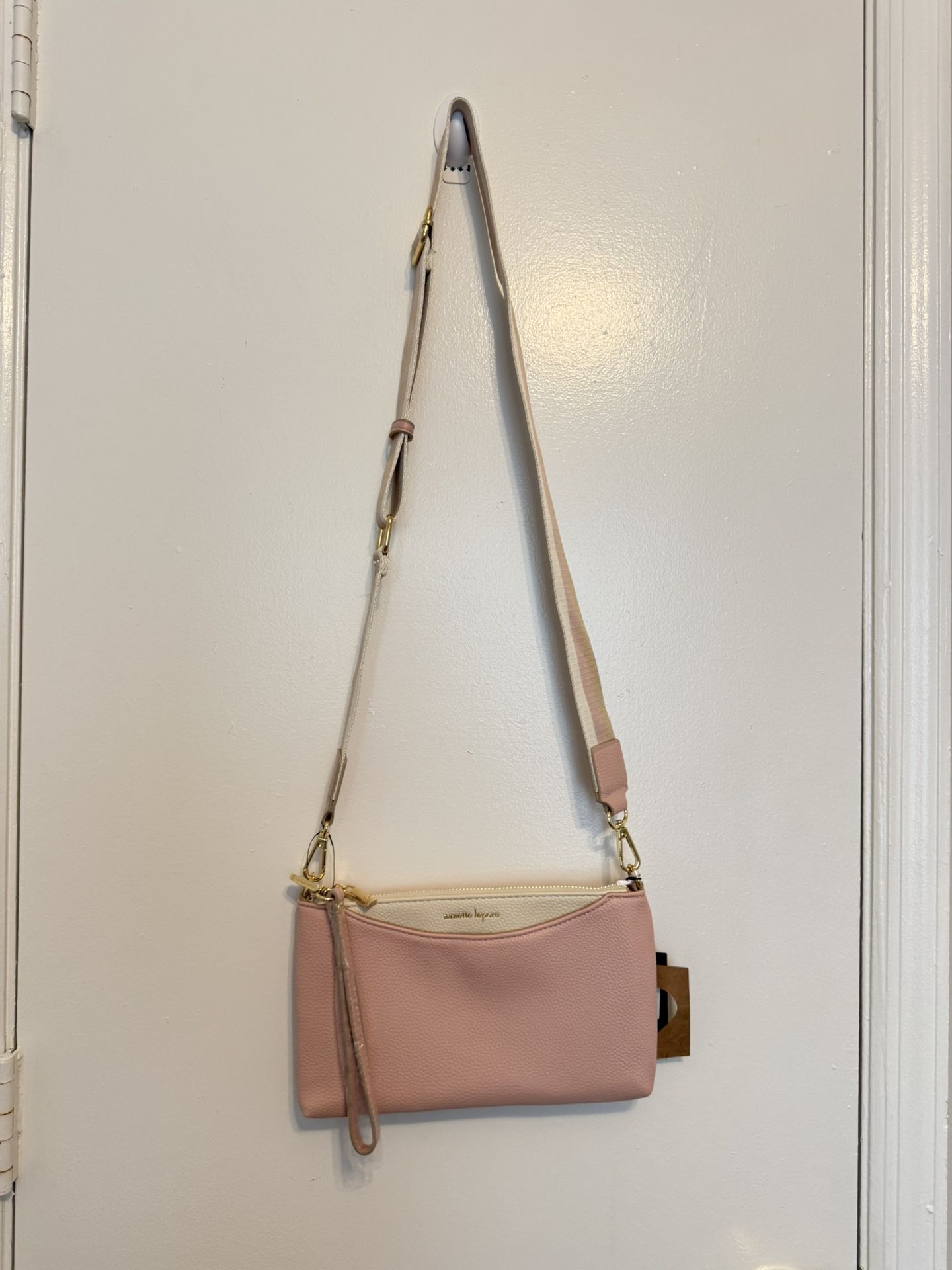 Nanette Lepore Natural Convertible Wristlet Crossbody Pebbled Leather