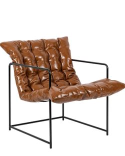 NEW GIA Mid Century Modern Accent Chair for Living Room, Bedroom, and Office, Set of 1, Upholstered in Brown PU Leather with Black Metal Base